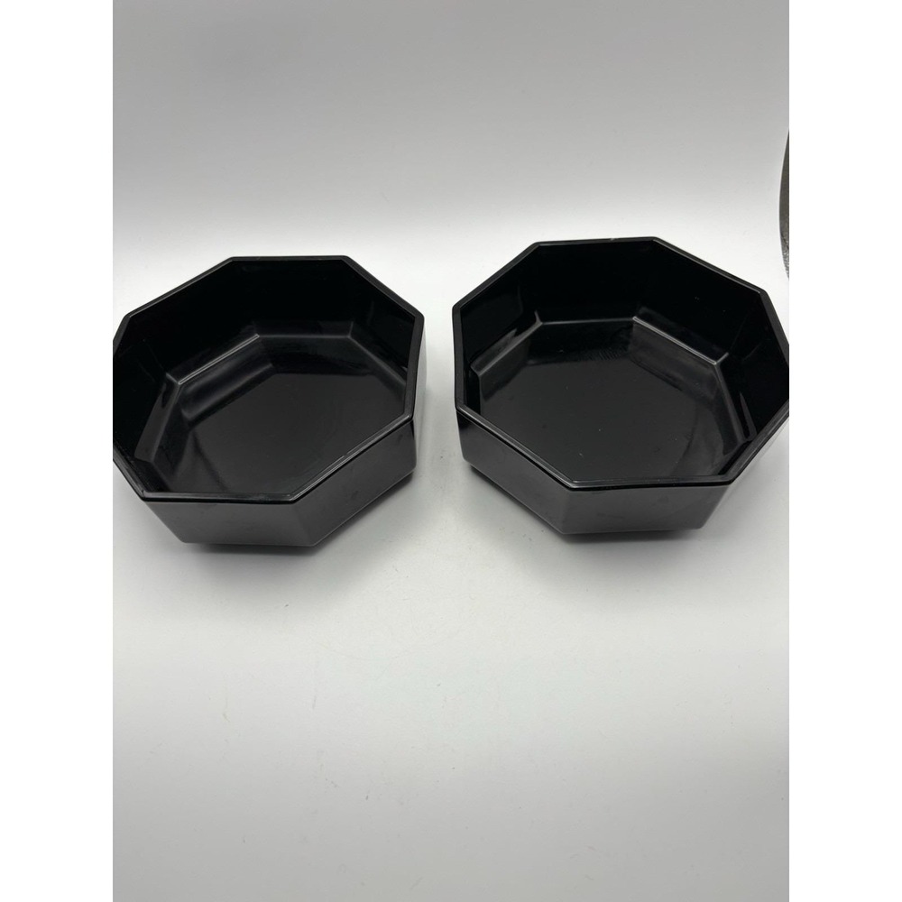 3 VTG MCM Arcoroc France Octime 7 In Black Glass Salad Fruit ServingBowl Octagon